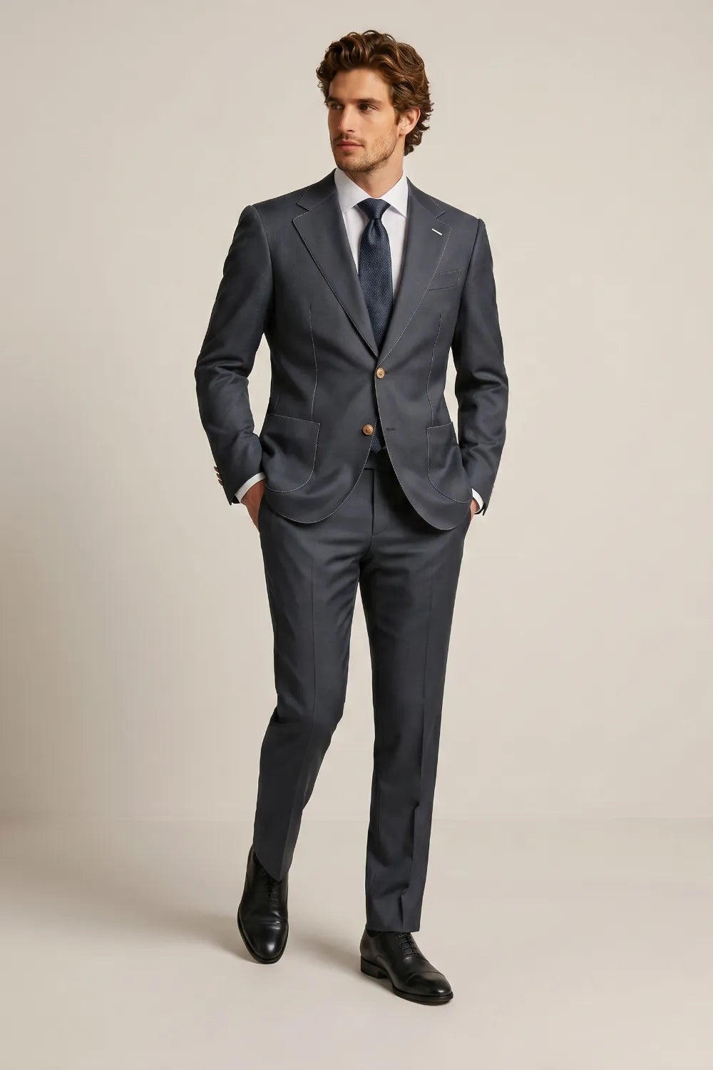 Men's Dark Grey Slim Fit 2-Piece Business Suit