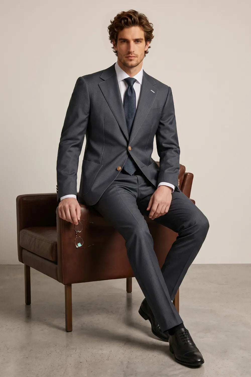 Men's Dark Grey Slim Fit 2-Piece Business Suit