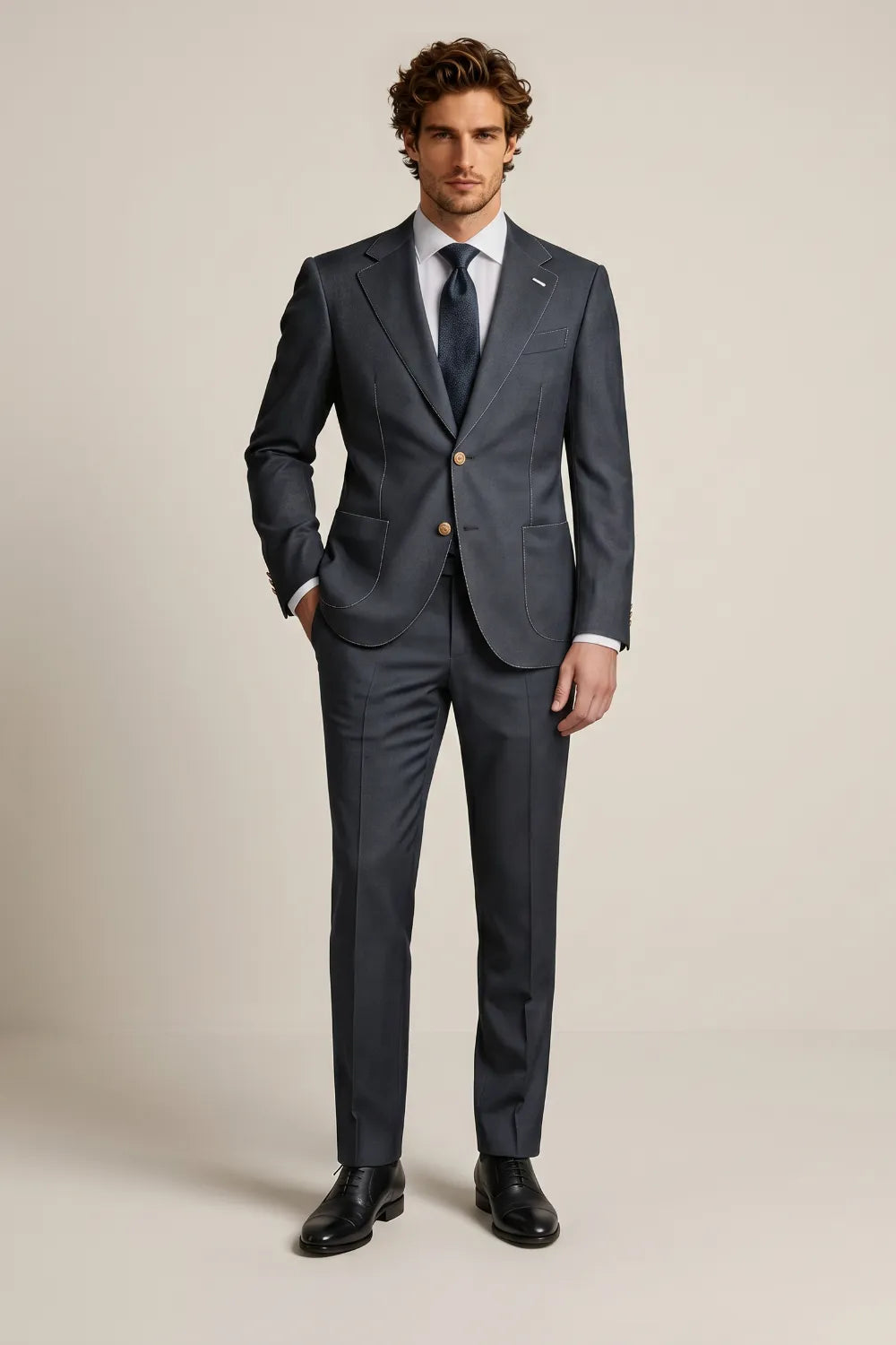 Men's Dark Grey Slim Fit 2-Piece Business Suit