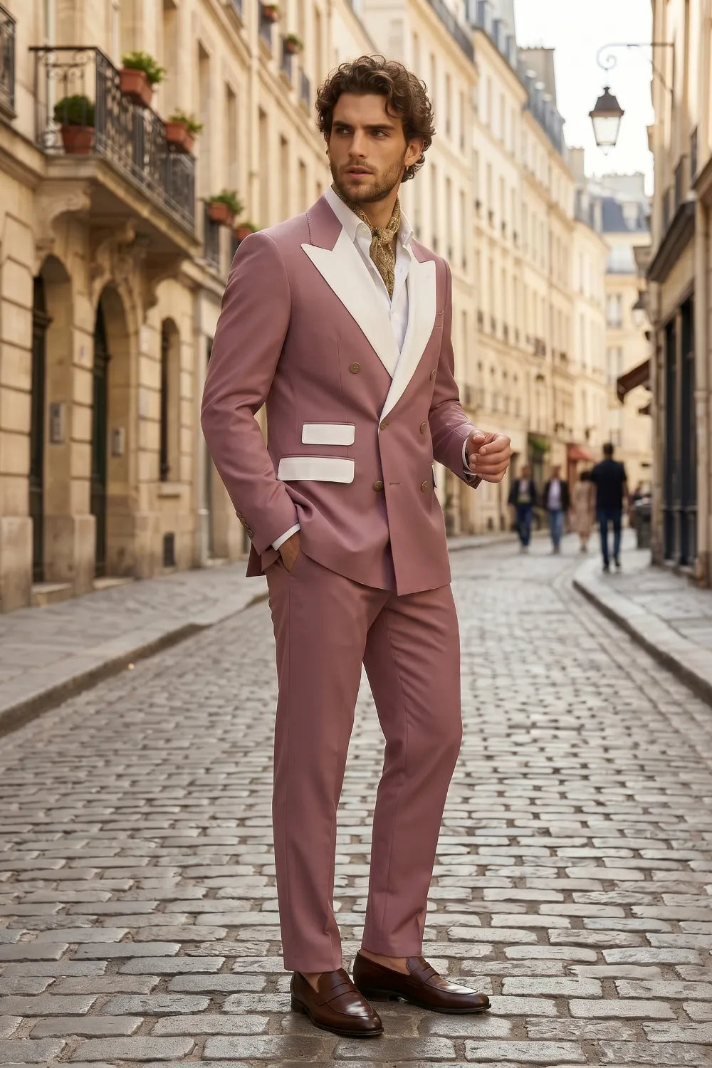 Men's Double Breasted Wide Peak Lapel Slim Fit 2 Piece Suit