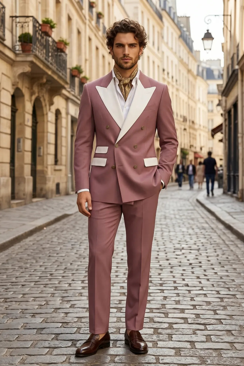 Men's Double Breasted Wide Peak Lapel Slim Fit 2 Piece Suit