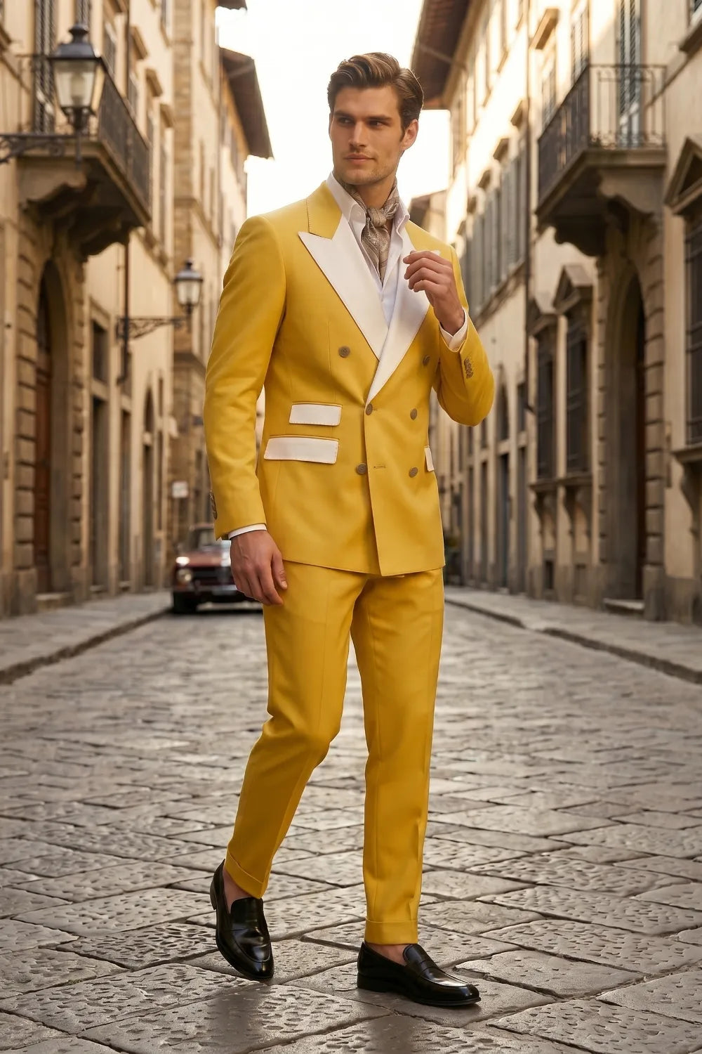 Men's Double Breasted Wide Peak Lapel Slim Fit 2 Piece Suit