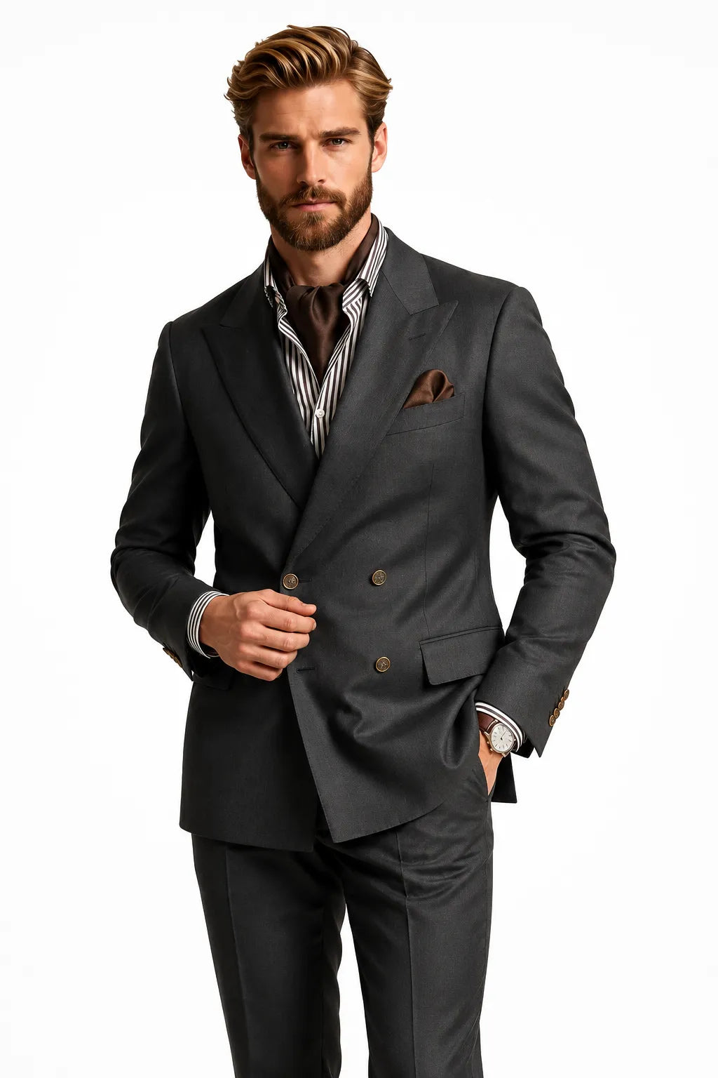 Men's Charcoal Double Breasted 2 Piece Suit