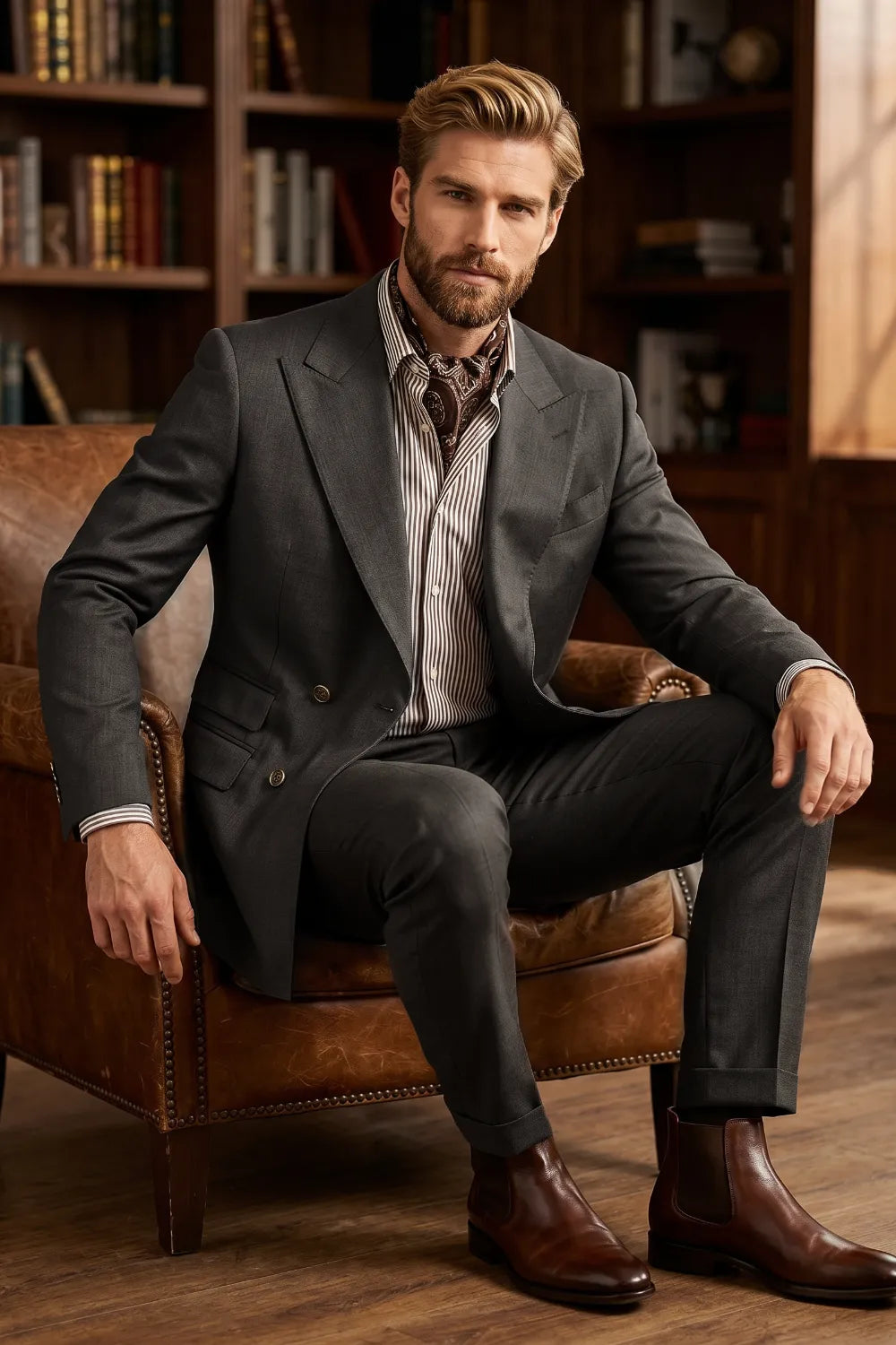 Men's Charcoal Double Breasted 2 Piece Suit