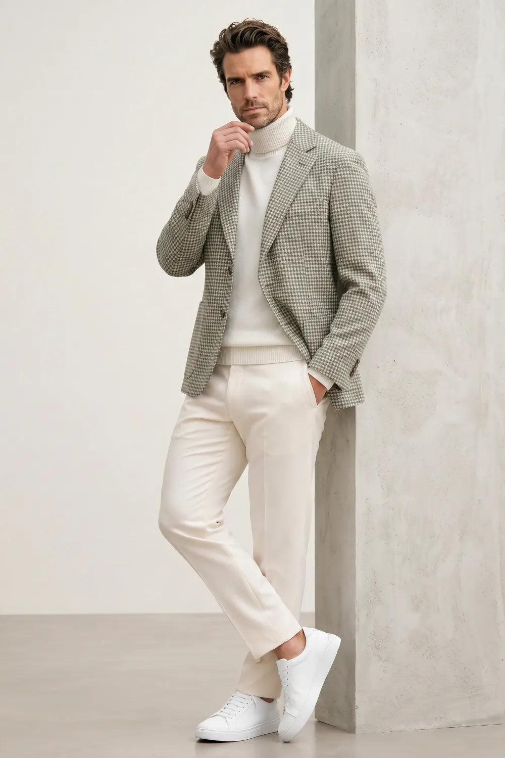 Men's Grey Houndstooth Tweed 2-Piece Suit
