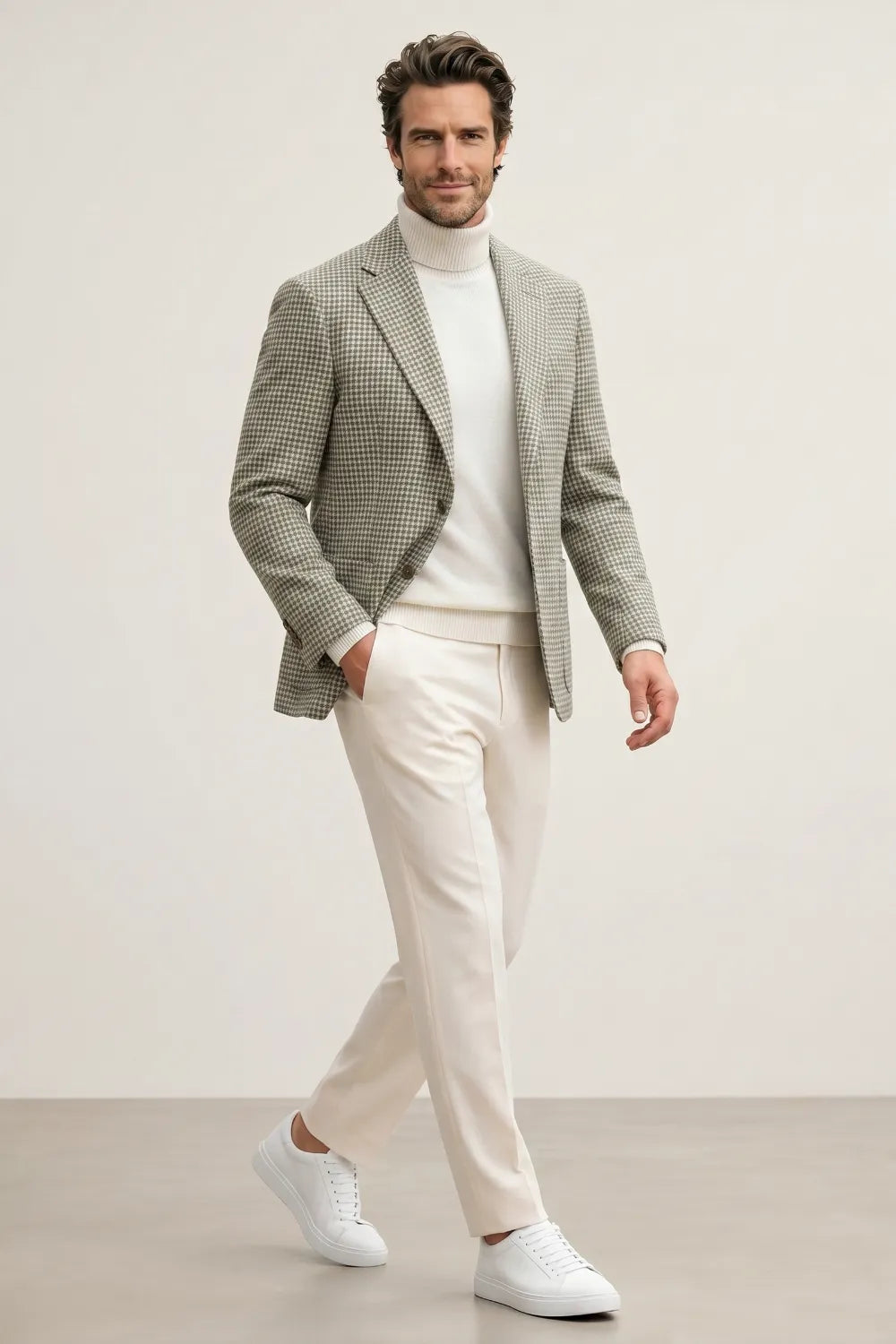 Men's Grey Houndstooth Tweed 2-Piece Suit