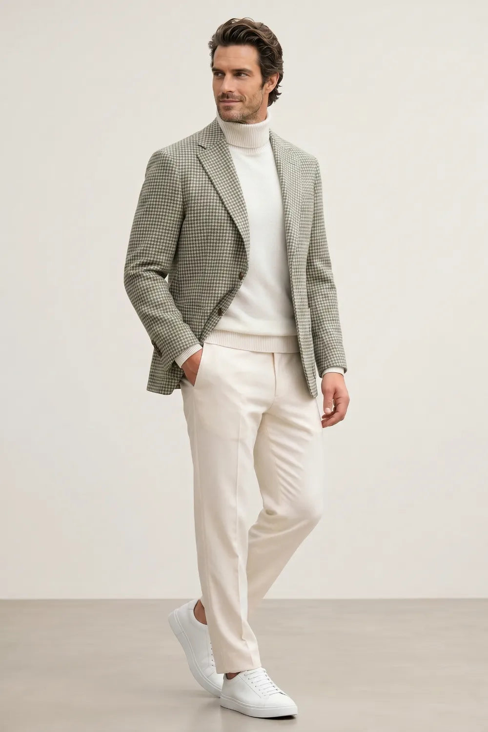 Men's Grey Houndstooth Tweed 2-Piece Suit