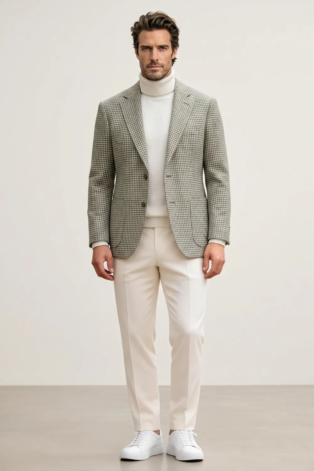 Men's Grey Houndstooth Tweed 2-Piece Suit