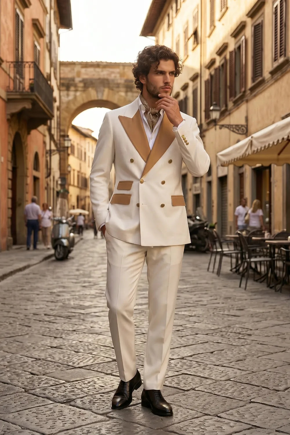 Men's Double Breasted Wide Peak Lapel Slim Fit 2 Piece Suit