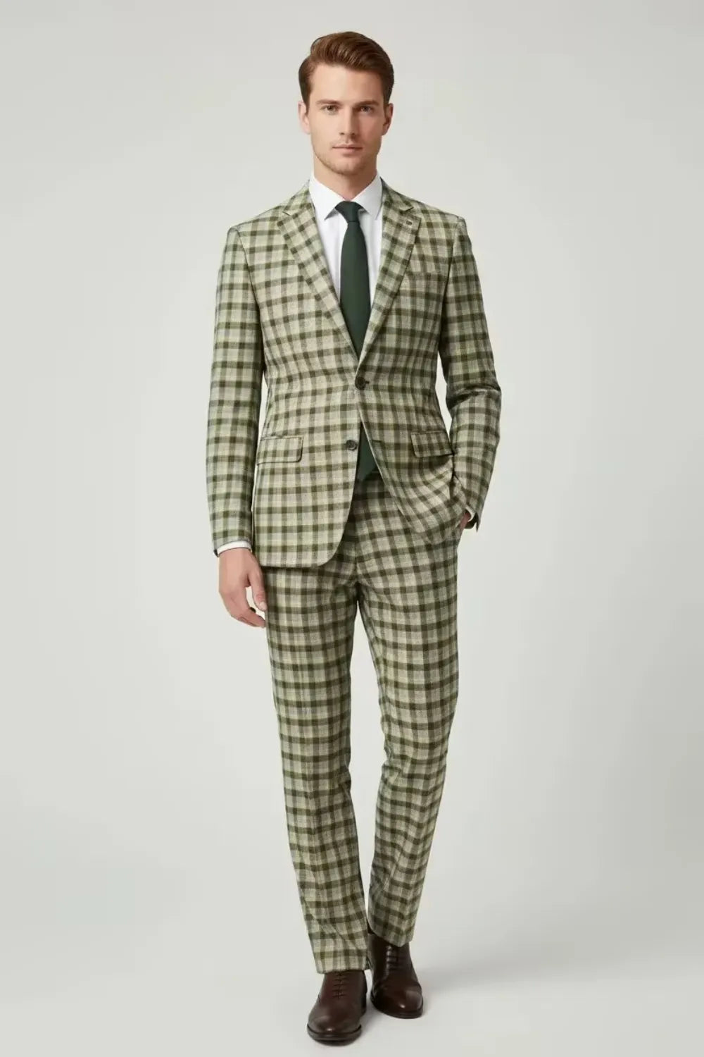 Men's Green Plaid Slim Fit 2 Piece Suit