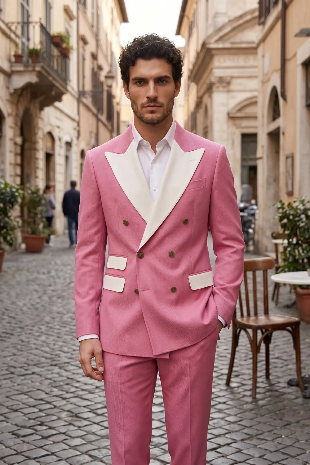 Men's Double Breasted Wide Peak Lapel Slim Fit 2 Piece Suit