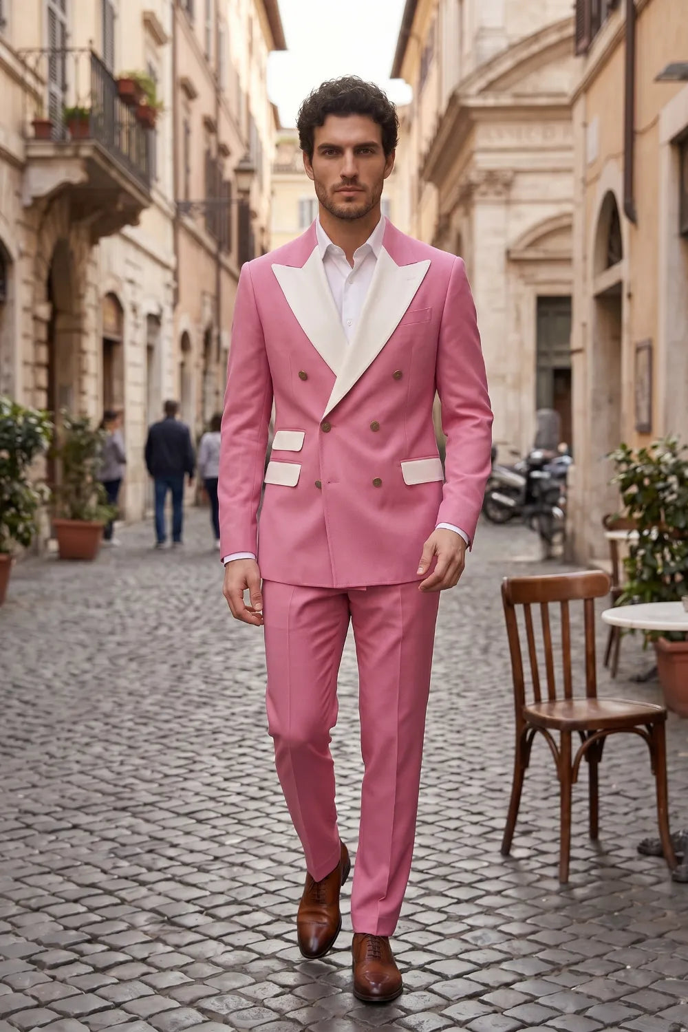 Men's Double Breasted Wide Peak Lapel Slim Fit 2 Piece Suit