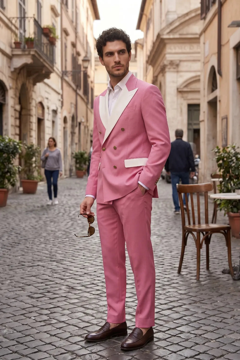 Men's Double Breasted Wide Peak Lapel Slim Fit 2 Piece Suit