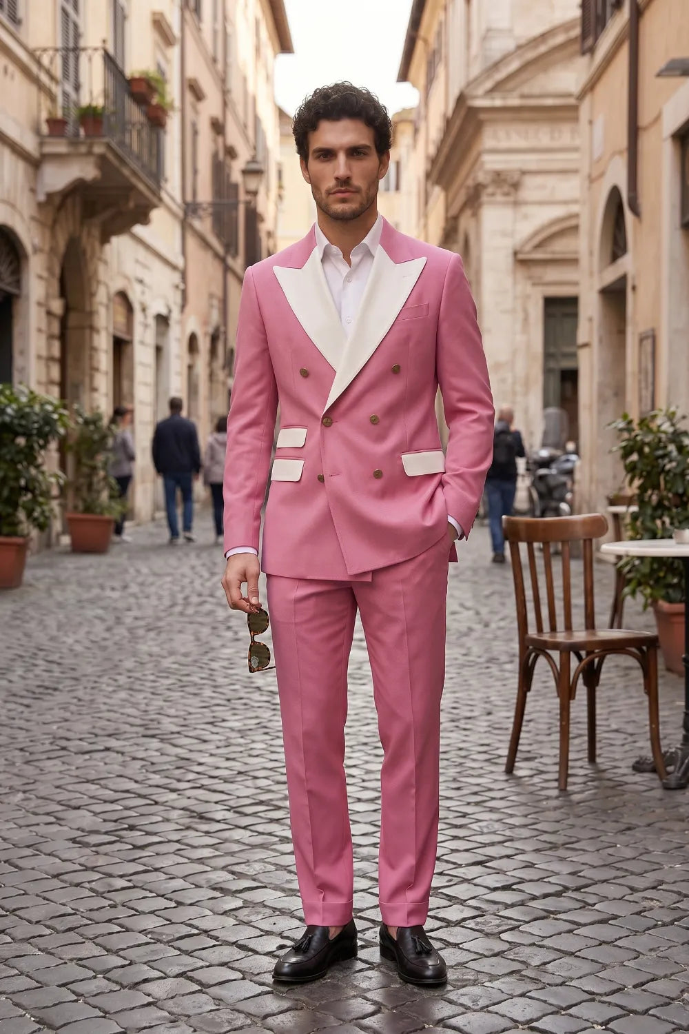 Men's Double Breasted Wide Peak Lapel Slim Fit 2 Piece Suit