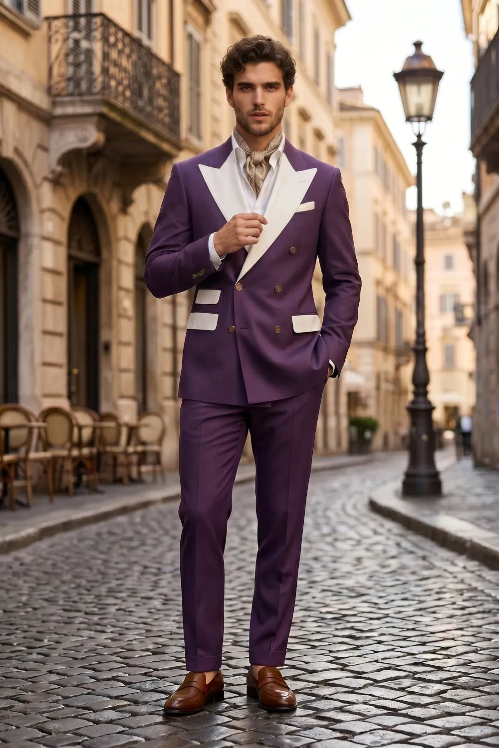 Men's Double Breasted Wide Peak Lapel Slim Fit 2 Piece Suit
