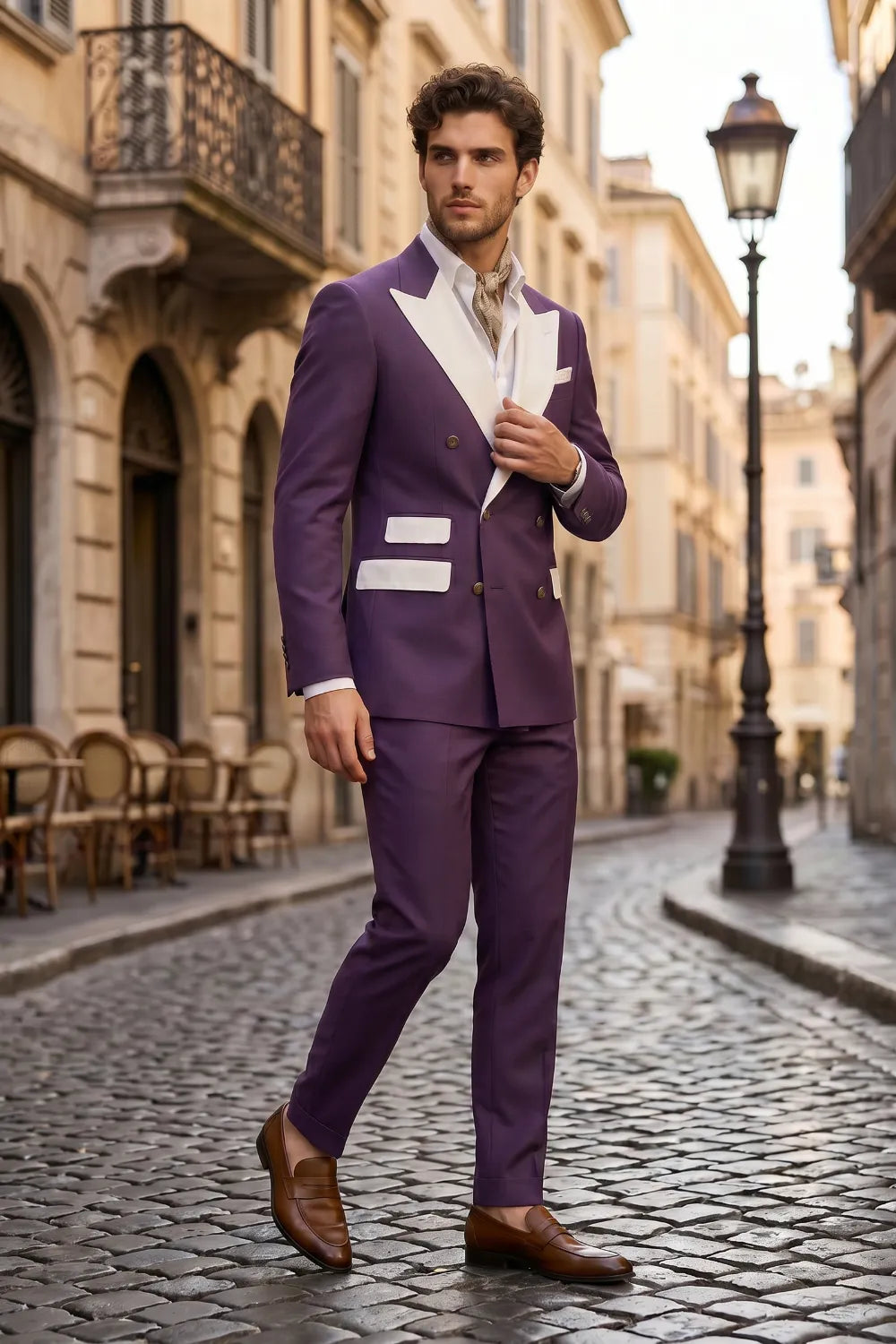 Men's Double Breasted Wide Peak Lapel Slim Fit 2 Piece Suit