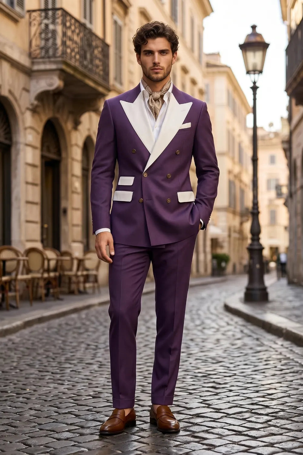 Men's Double Breasted Wide Peak Lapel Slim Fit 2 Piece Suit