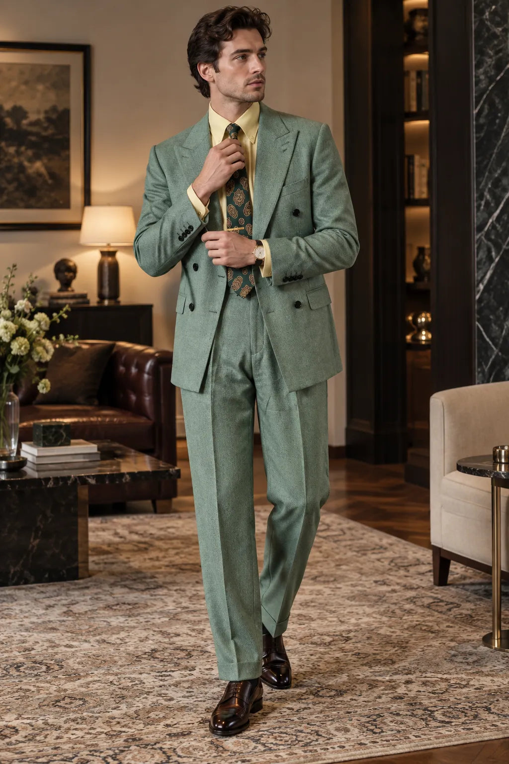 Men's Sage Green Double Breasted 2 Piece Suit