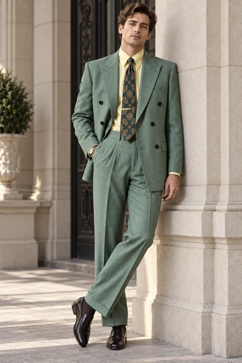Men's Sage Green Double Breasted 2 Piece Suit