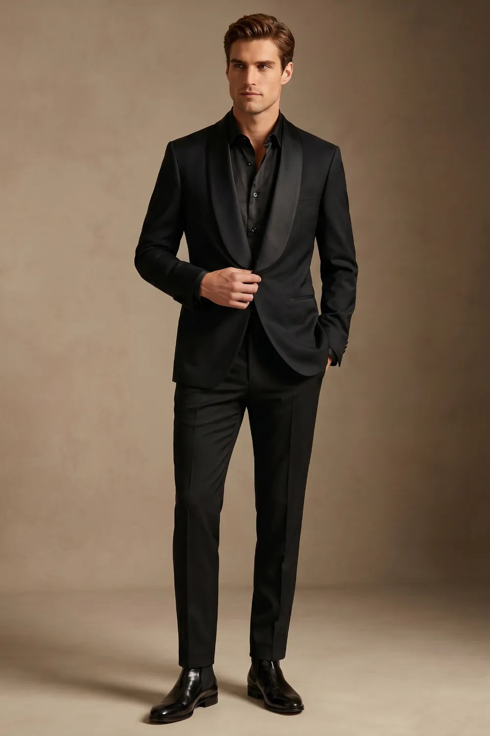 Men's Black Single Breasted Shawl Lapel Tuxedo