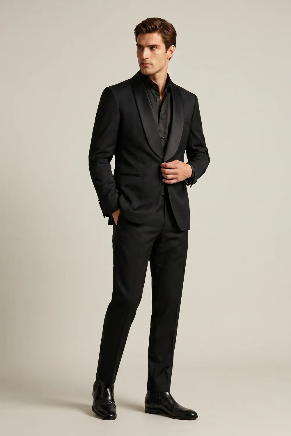 Men's Black Single Breasted Shawl Lapel Tuxedo
