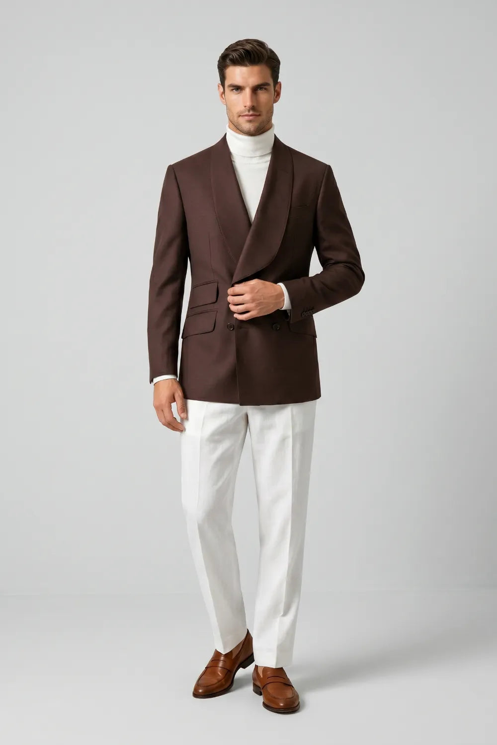 Men's Chocolate Brown Peak Lapel Double Breasted 2-Piece Suit