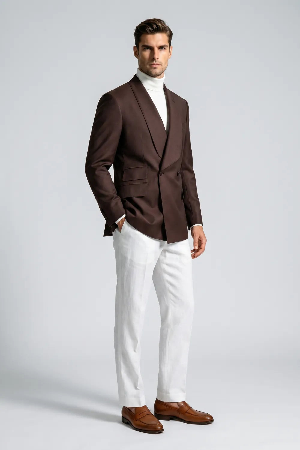 Men's Chocolate Brown Peak Lapel Double Breasted 2-Piece Suit