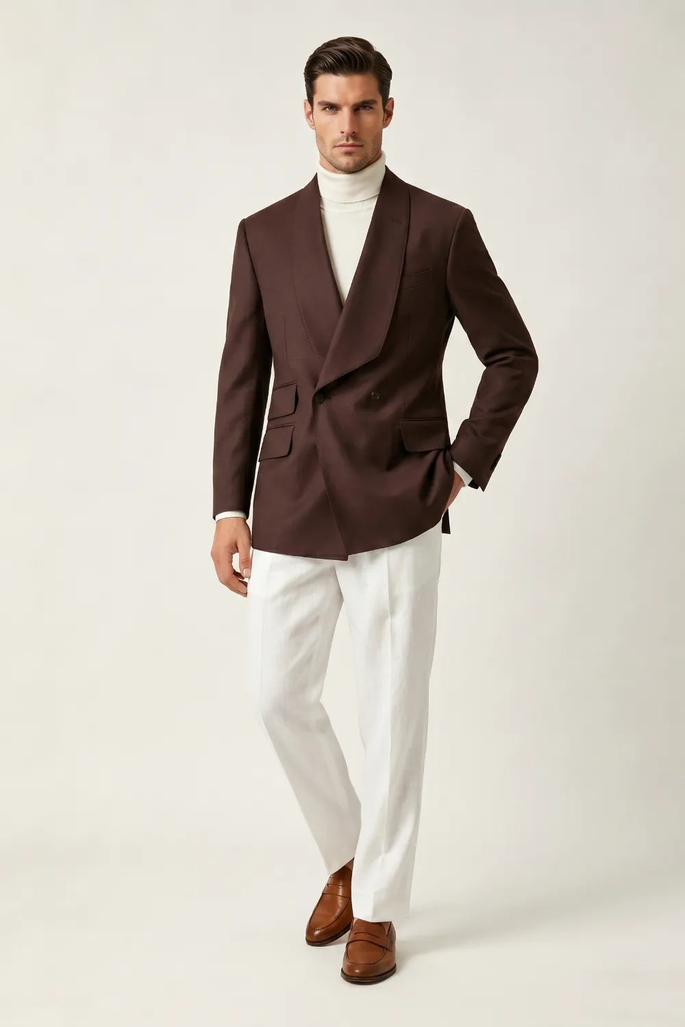 Men's Chocolate Brown Peak Lapel Double Breasted 2-Piece Suit