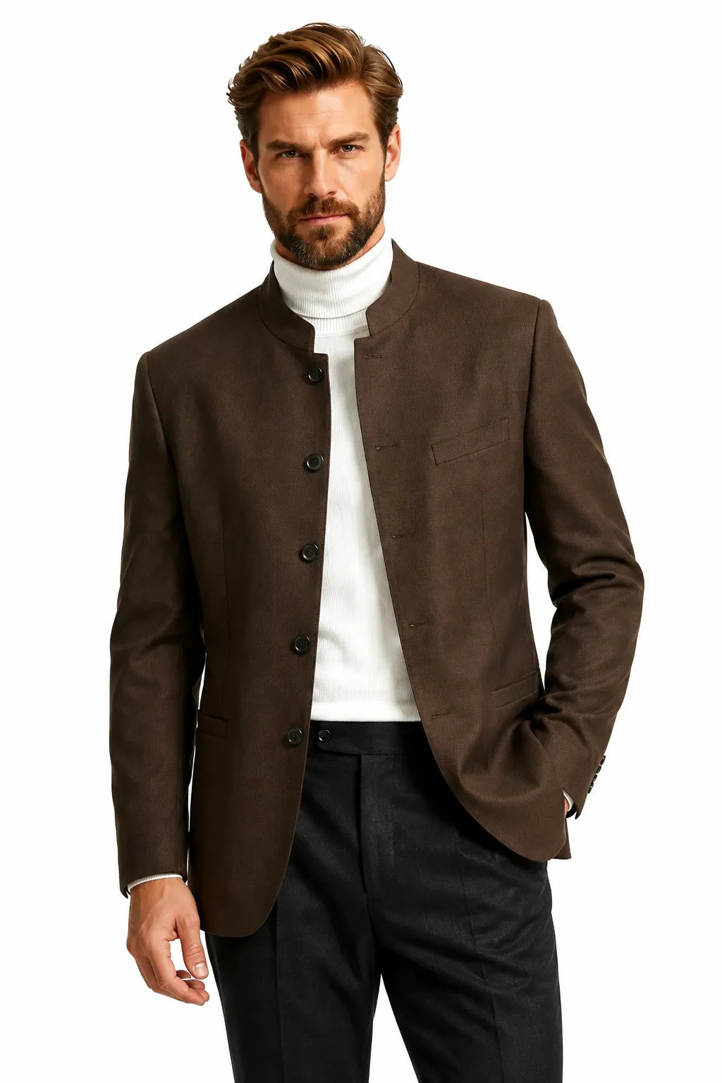 Men's Mandarin Collar 2 Piece Suit