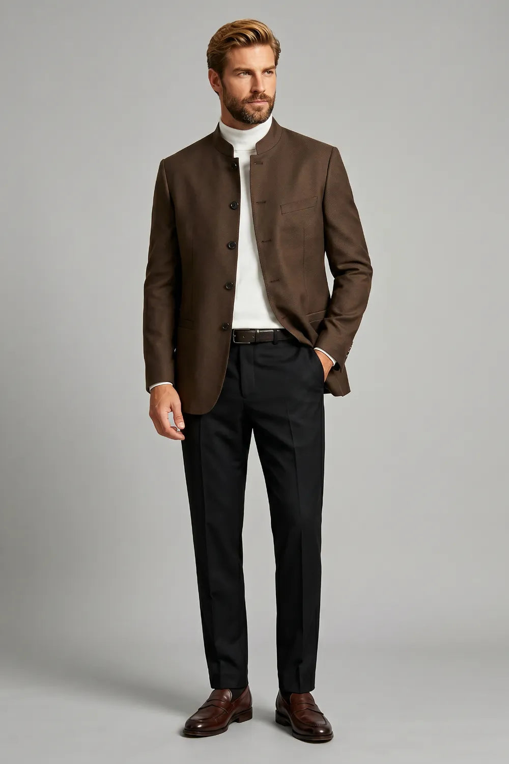 Men's Mandarin Collar 2 Piece Suit