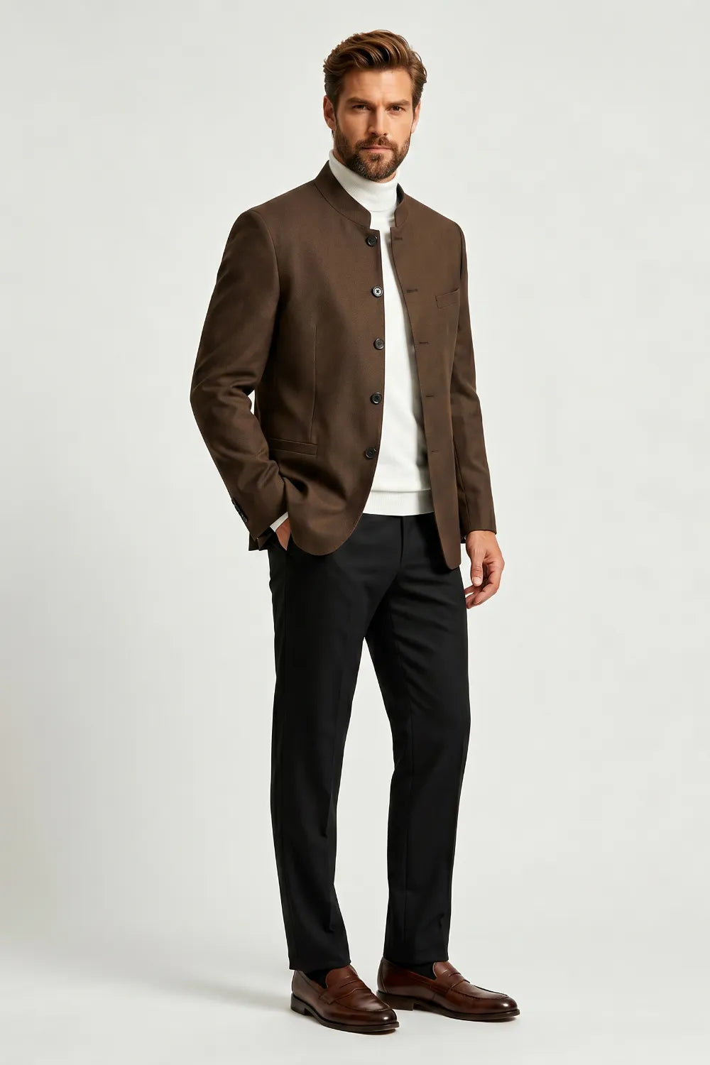 Men's Mandarin Collar 2 Piece Suit