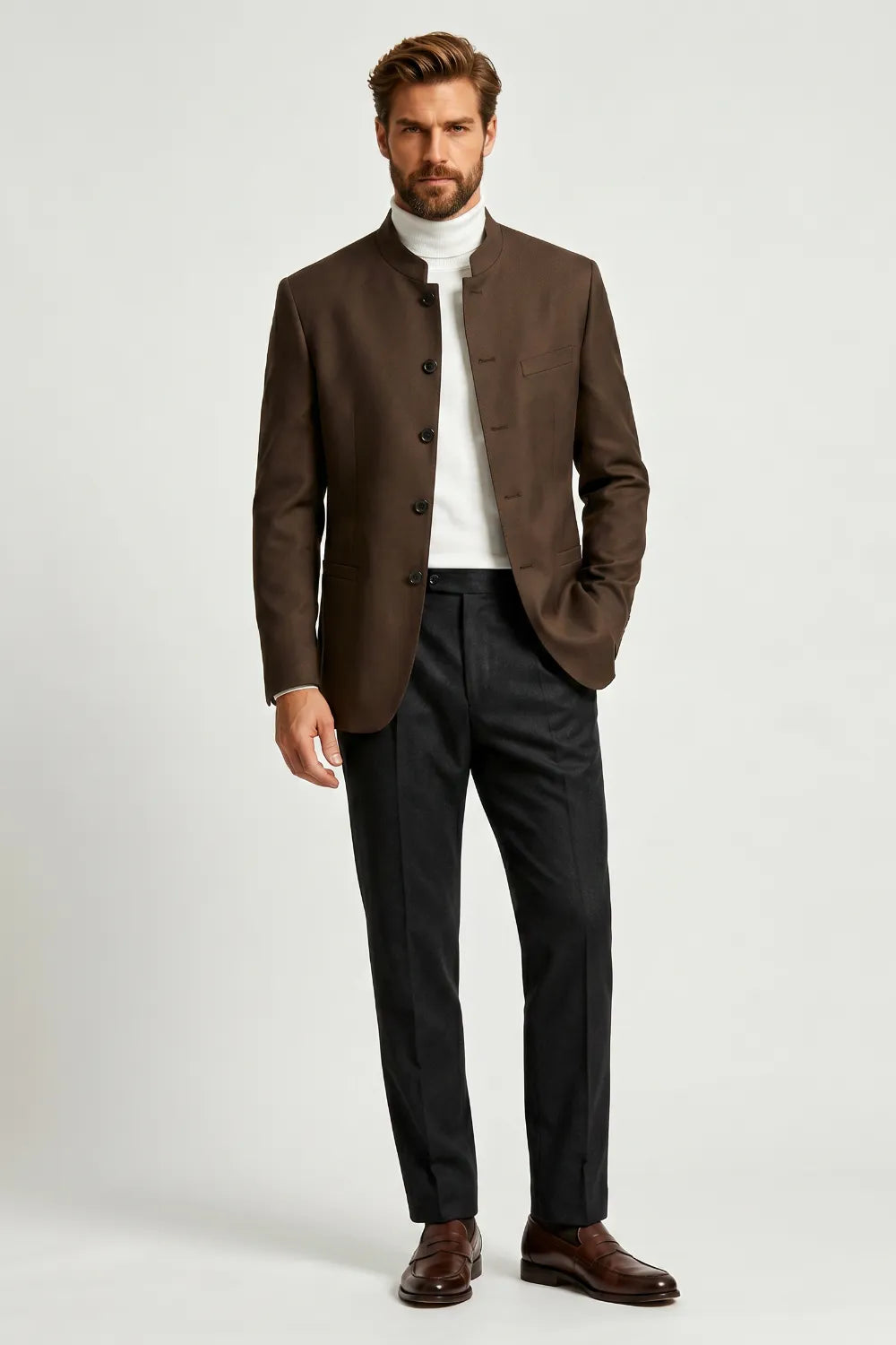Men's Mandarin Collar 2 Piece Suit