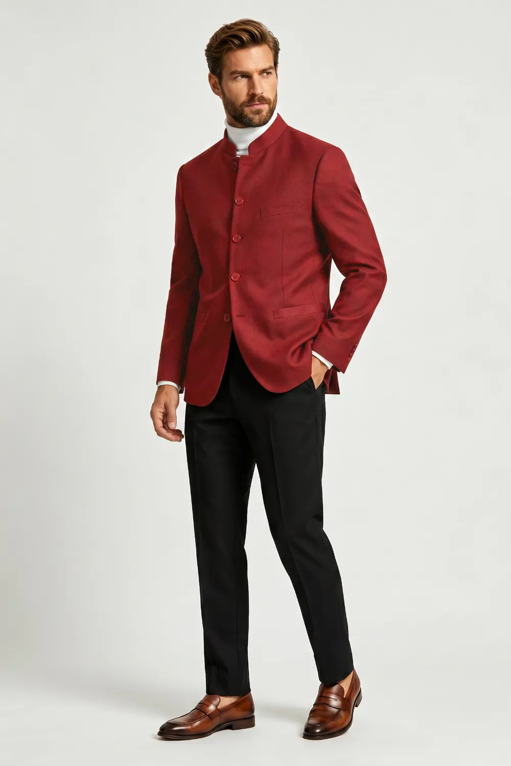 Men's Mandarin Collar 2 Piece Suit