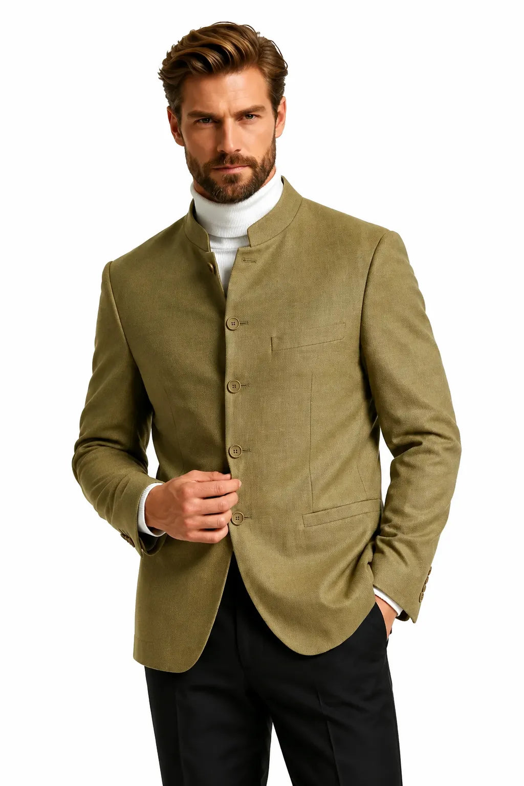 Men's Mandarin Collar 2 Piece Suit