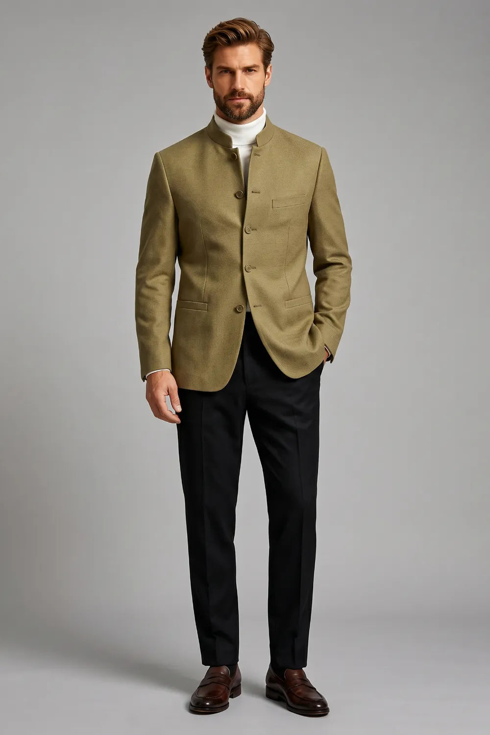 Men's Mandarin Collar 2 Piece Suit