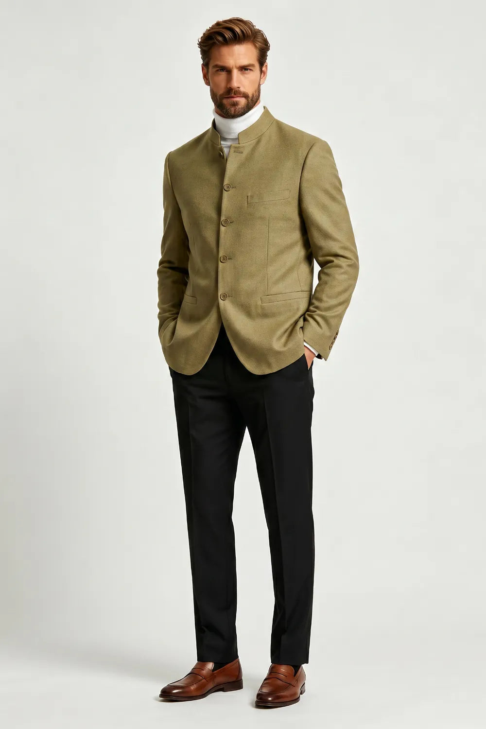 Men's Mandarin Collar 2 Piece Suit