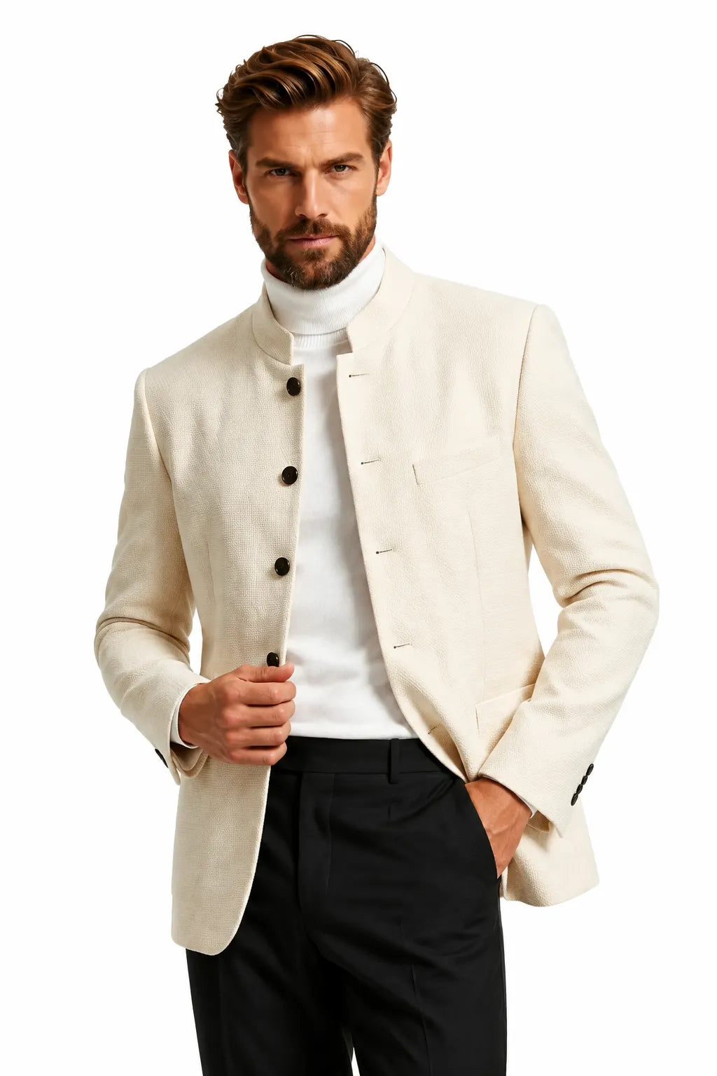 Men's Mandarin Collar 2 Piece Suit