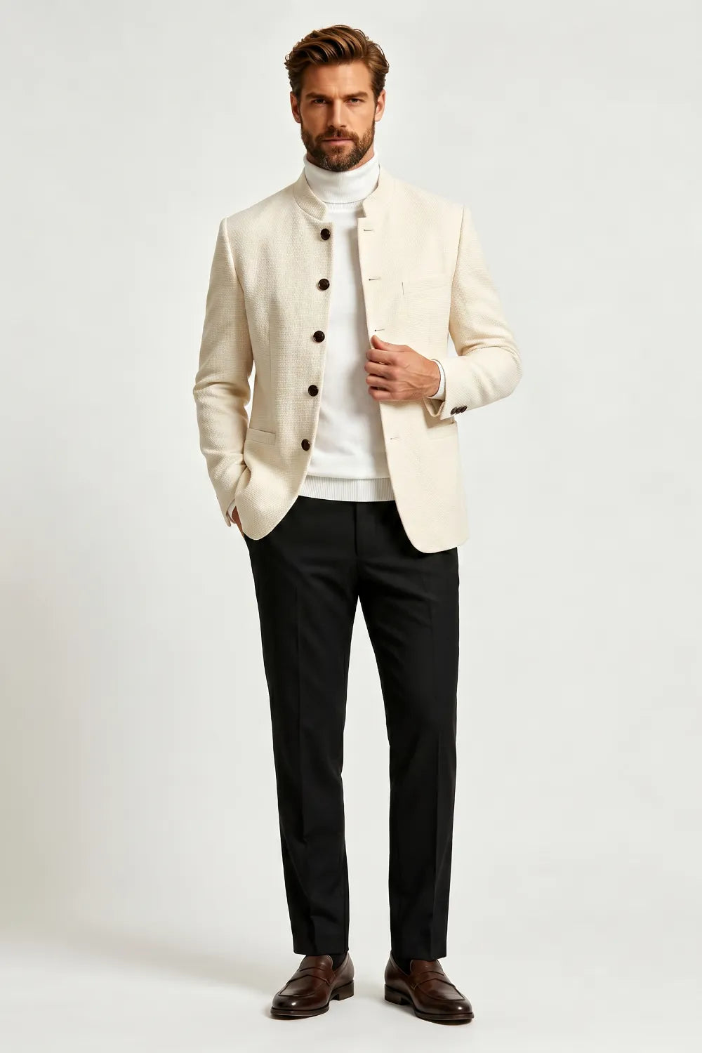 Men's Mandarin Collar 2 Piece Suit