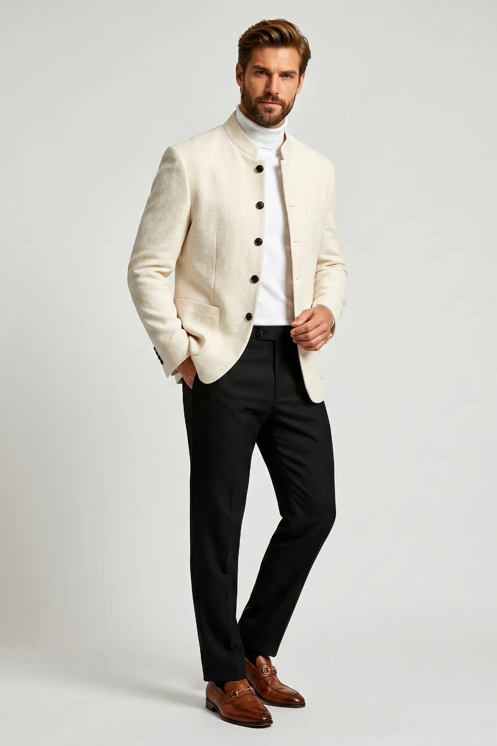 Men's Mandarin Collar 2 Piece Suit