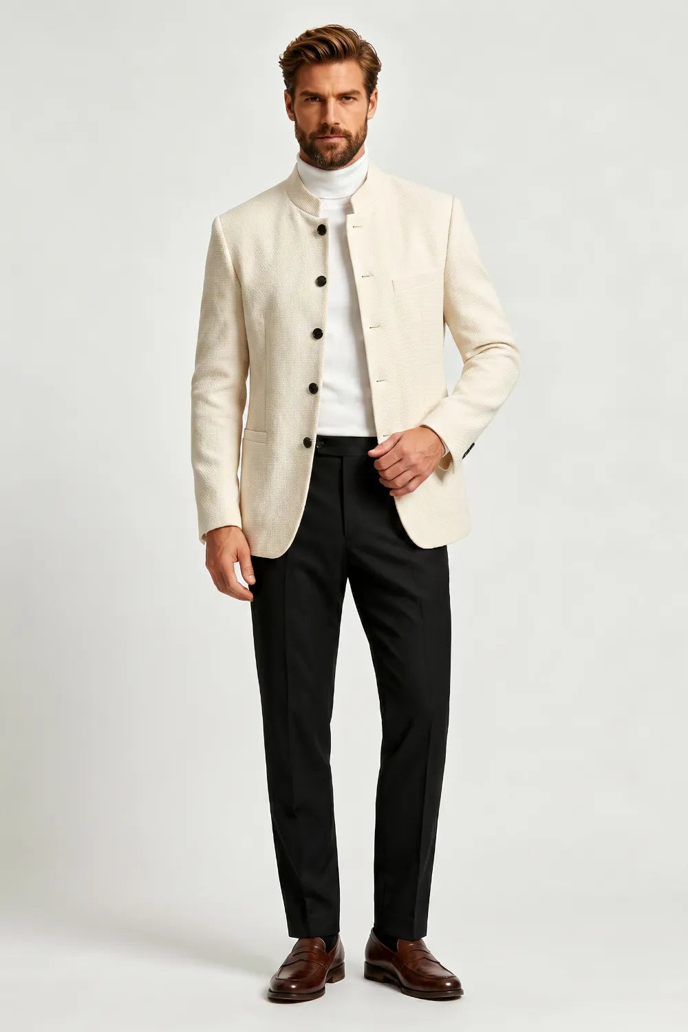 Men's Mandarin Collar 2 Piece Suit
