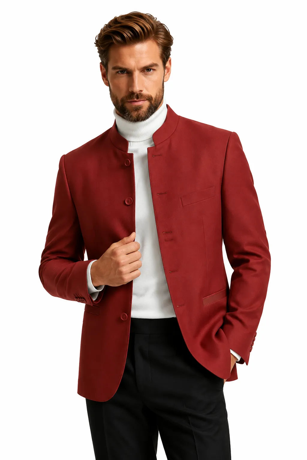 Men's Mandarin Collar 2 Piece Suit