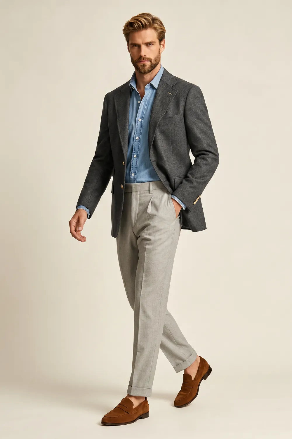 Men's Charcoal Gray Textured Contrast 2 Piece Suit
