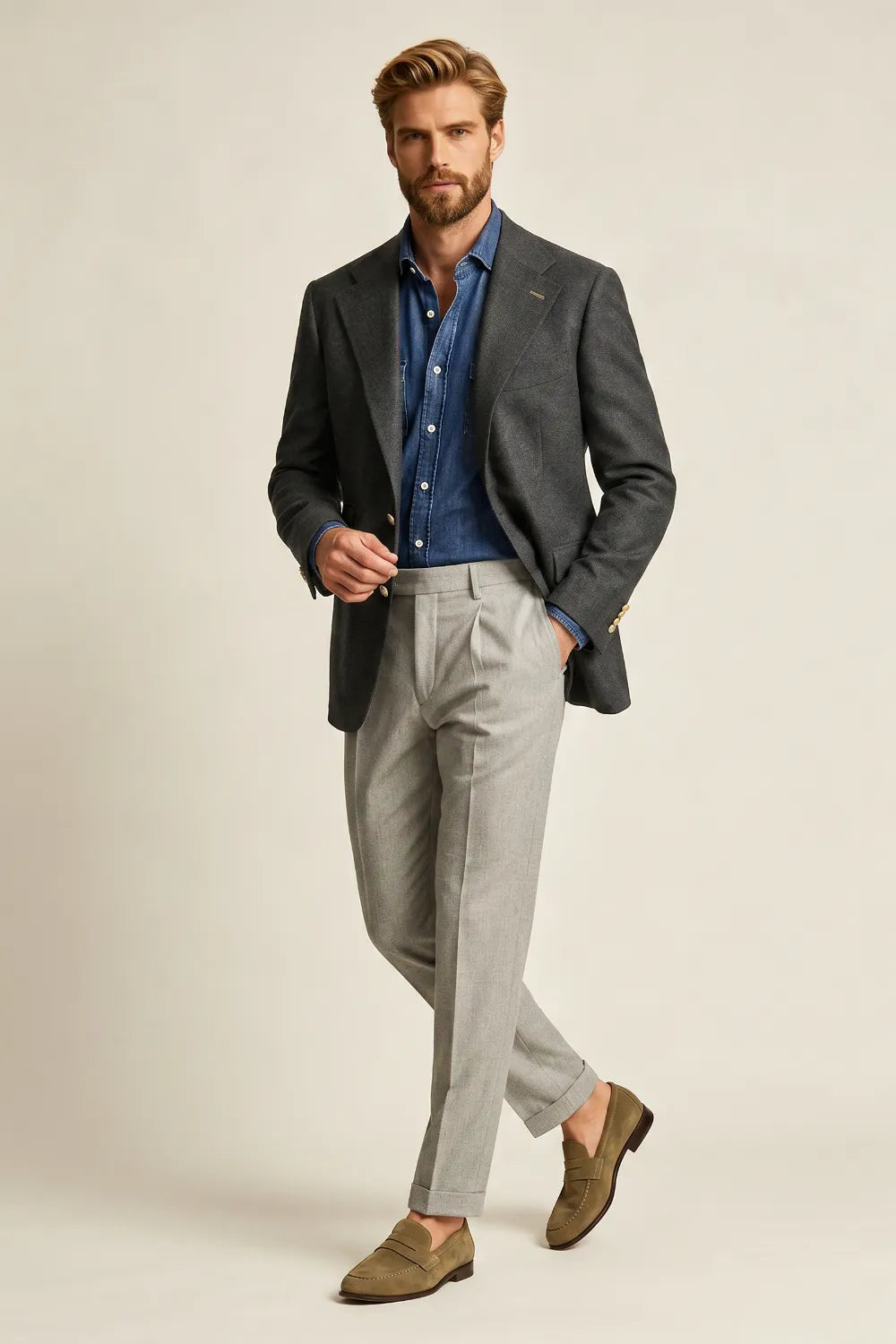 Men's Charcoal Gray Textured Contrast 2 Piece Suit