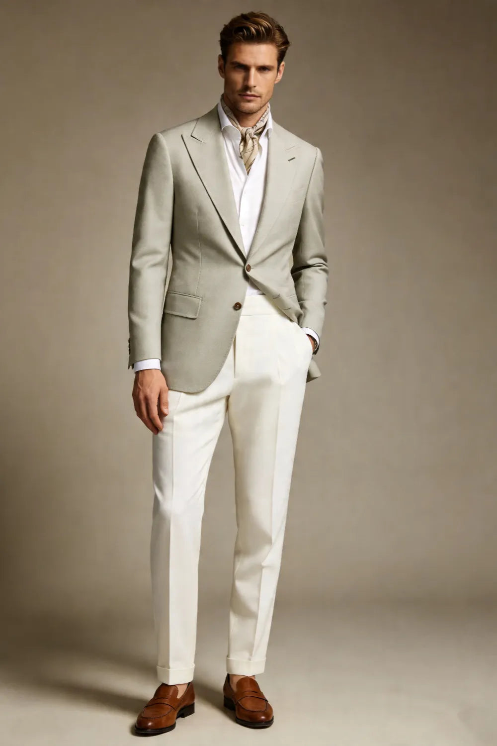 Men's Light Sage Green Wide Peak Lapel 2 Piece Suit