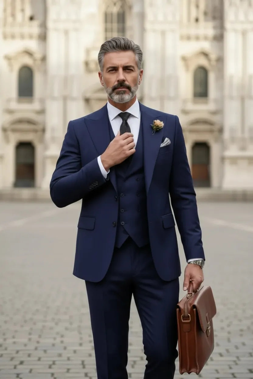 suit dress mens Men's Milan Executive Peak Lapel 3 Piece Suits