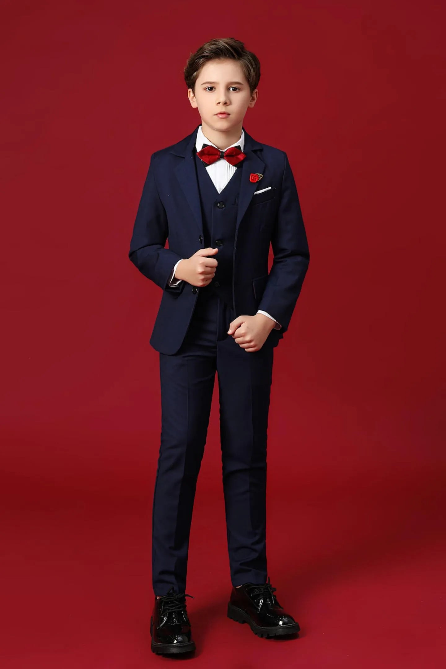 Wehilion holiday boys suit 5-piece in navy with bow tie, perfect for special occasions