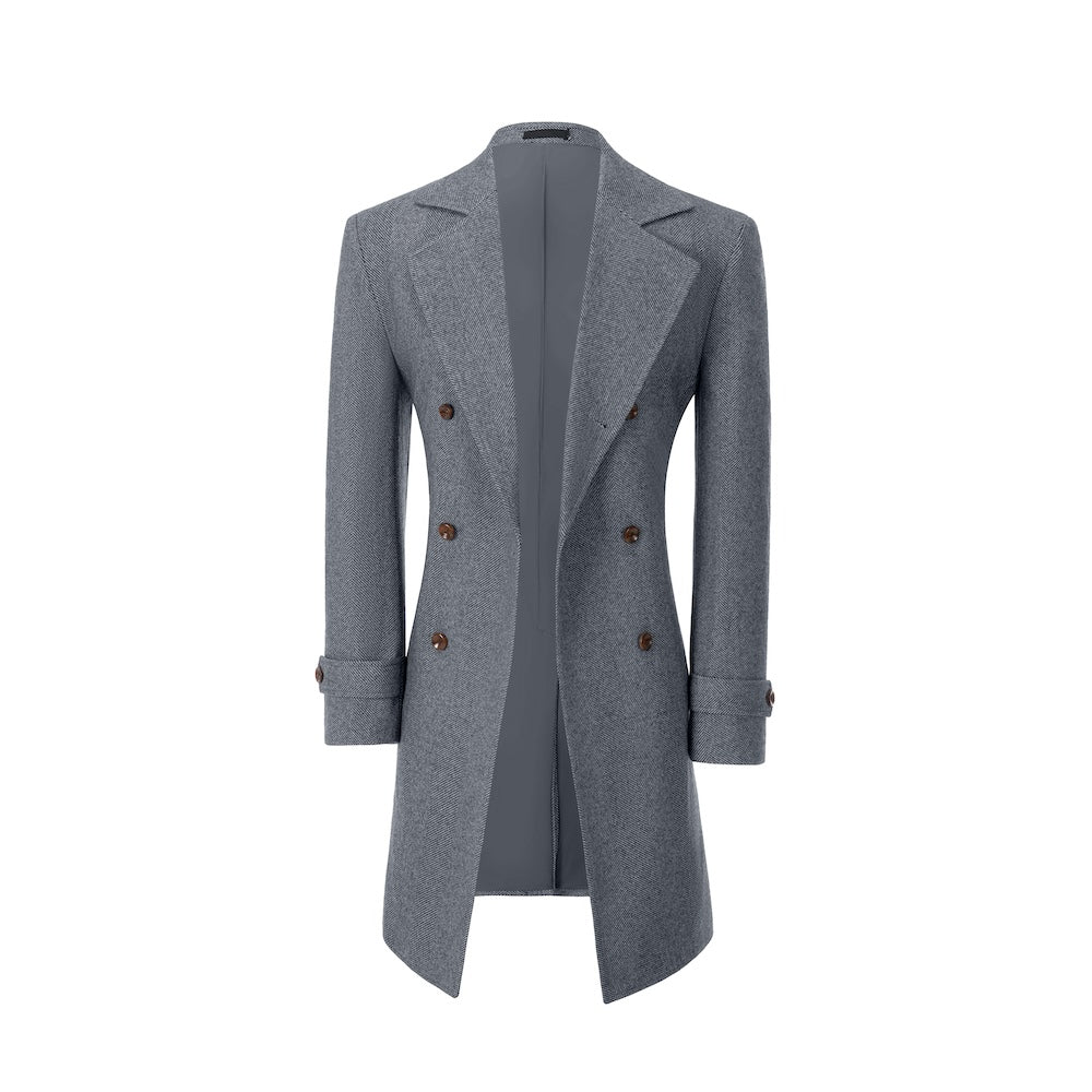 Navy winter overcoat for men – open front wool design