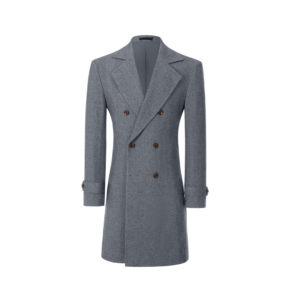 Navy long winter coat for men – double-breasted front view