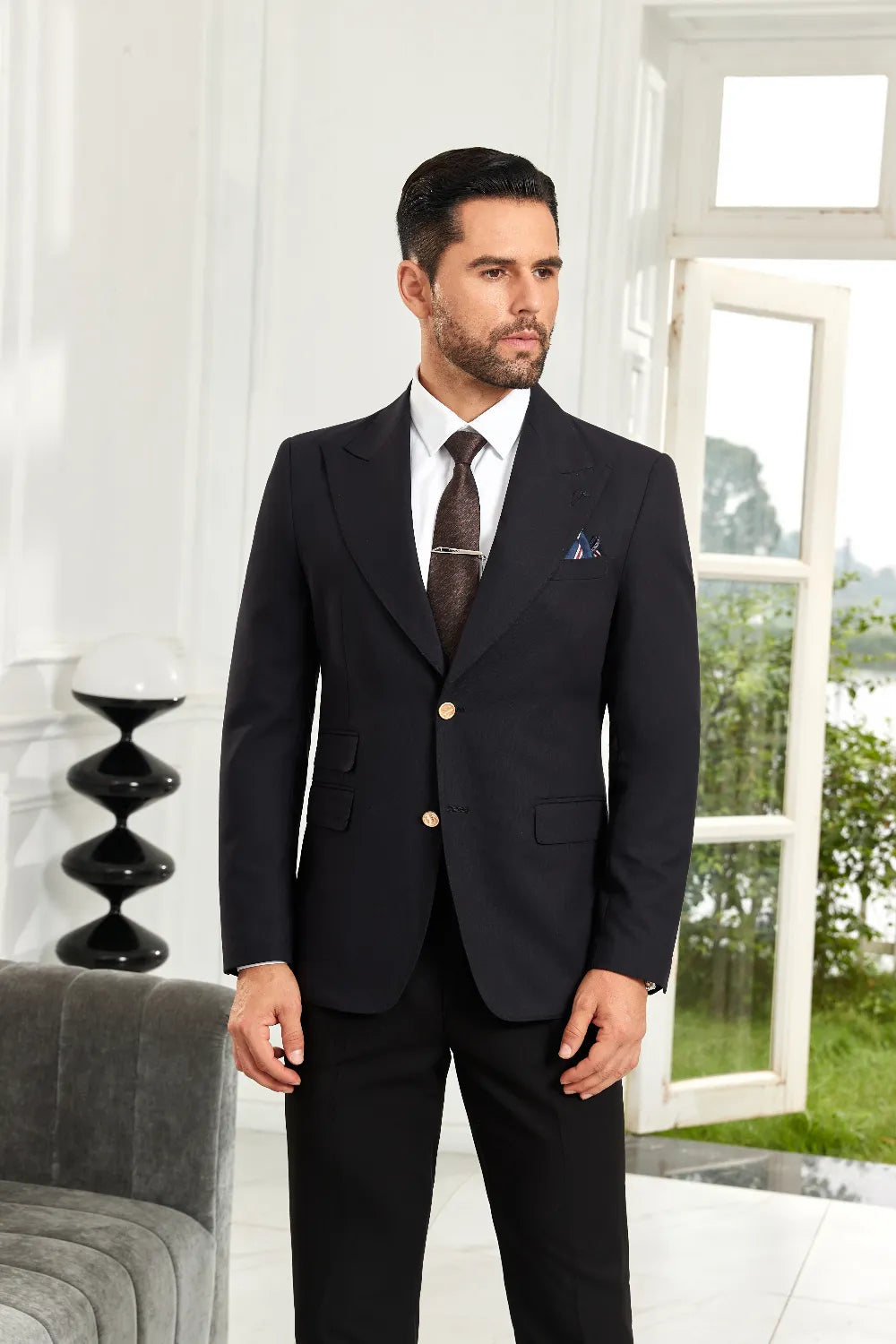 Men's Navy Peak Lapel Blazer