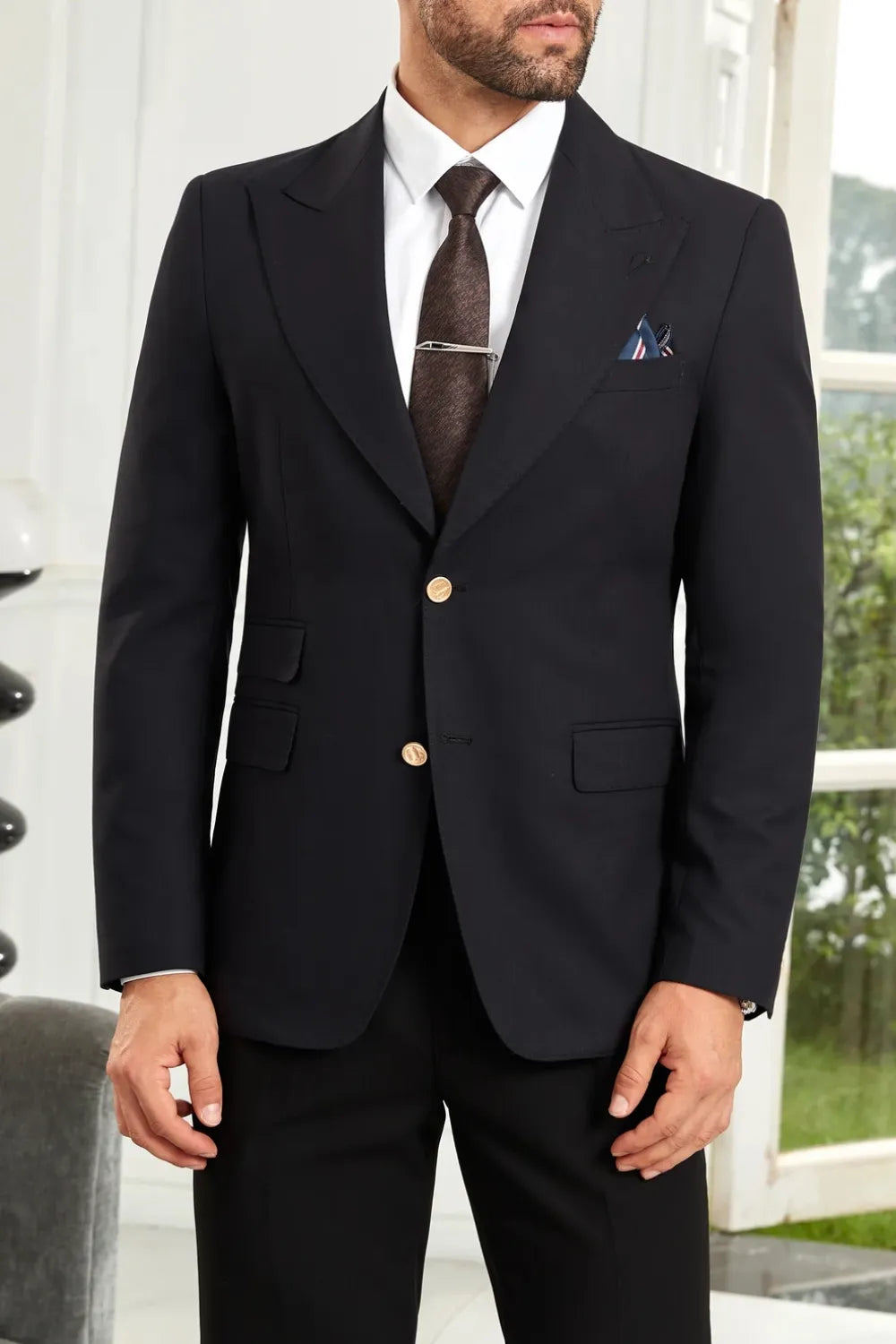 Men's Navy Peak Lapel Blazer